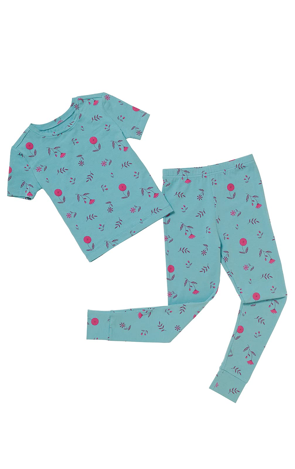 PajamaGram Snug Fit Kids PJs Boy Pajamas and Girl Pajamas Kids Cotton Pajama Short Sleeve Youth Pajama Girls Cotton Set Teal Floral Size 1112 Image