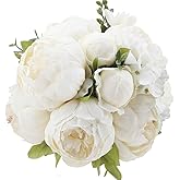 Flojery Silk Peony Bouquet Vintage Artificial Peonies Flower for Home Wedding Party Decor (1pcs, White)