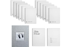 AI BEI PARENT CO. 14 Pieces Baby Inkless Milestone Cards,1 Month to 12 Month Hand and Footprint Kit,Dog or Cat Pet Paw Print Kit, Newborn Sign Memory Kit-14 Ink Pad+14 Papers-(Gift Box + Album)