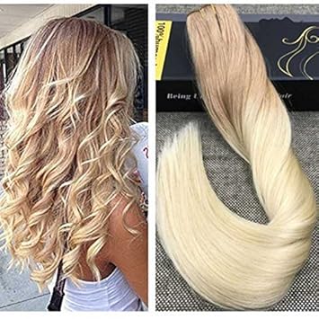 Ugeat 22 Zoll 55cm Highlight Blonde One Piece Clip In Human Hair Extensions With 5 Clips 50g 3 4 Voller Kopf Ombre Remy Clip Echthaar Extensions