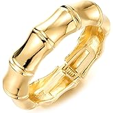 COOLSTEELANDBEYOND Large 18K Gold-Plated Statement Bracelet, Modern Bamboo Bangle Bracelet for Women, Hinged Clasp for Easy Wear