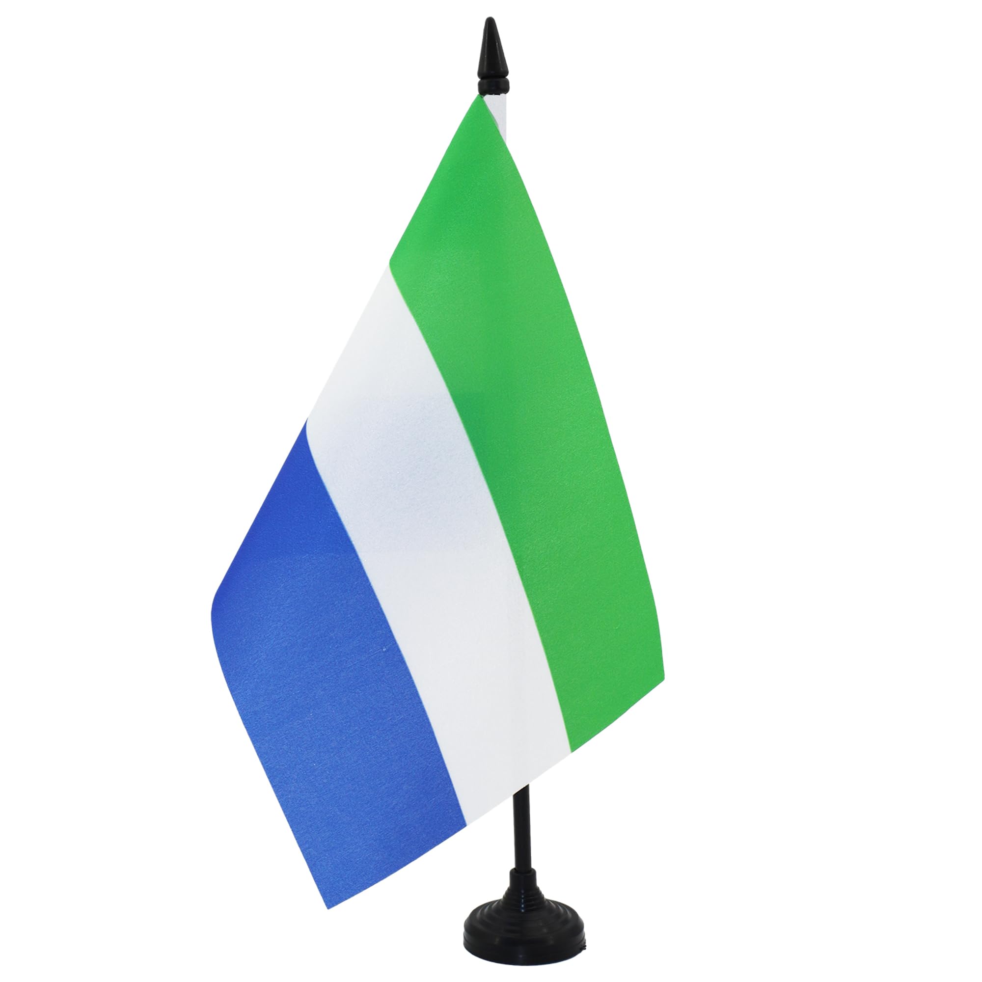 AZ FLAG Sierra Leone Table Flag 5'' x 8'' - Sierra Leonean Office Decoration 100% Polyester 21 x 14 cm - Mini Desk Flag with Pole and Black Plastic Base