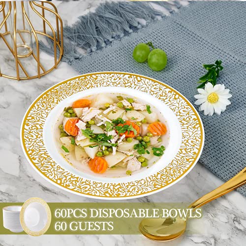 JOLLY PARTY 60 Disposable Gold Plastic Dessert Bowls, 12 oz Soup Bowls