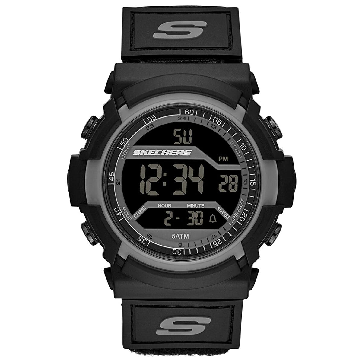 Skechers Watch For Men, Digital Movement With Silicone, Polyurethene, Leather Or Stainless Steel Strap, Dark grey and light blue, 53MM