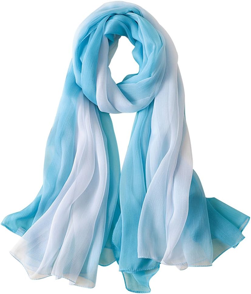 JIUMAN Womens Large Silk Chiffon Scarf Gradient Color Shawl Wraps Lightweight Silk Scarf Designer Scarf