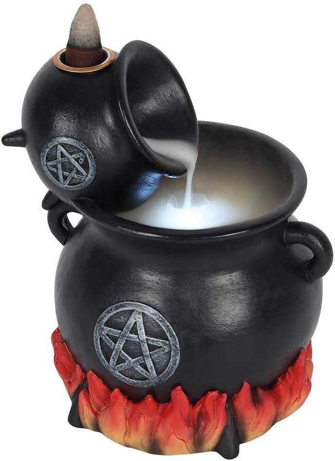 Spirit of Equinox Cauldrons With Flames Bac k Flow Incense Cone Burner, Black