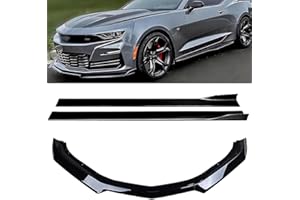 YHoptional Front Bumper Lip with Side Skirt for Chevy Camaro 2016-2024, 1LE Style, Chevy Camaro SS Front Lip Splitter Spoiler & Side Skirt Kit Rocker Panel Pair (Glossy Black)