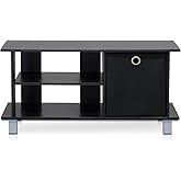 Furinno SIMPLISTIC TV Stand, 3-Tier Entertainment Center, Open Shelf TV Console for TV up to 33 Inch with Bin Drawers, for Living Room, Bedroom, Espresso
