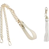 PATIKIL Purse Chain Strap, 39 Inch Leather Chain Straps Purse Strap Replacement Flat Chain Strap with Tassel for Crossbody Bag Handbag Woman, Beige/Gold