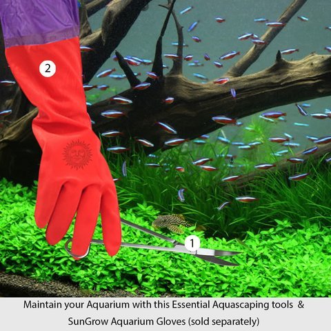 Aquarium Tool Kit (5pcs) by SunGrow -- Perfect Aquascaping Tools - Includes Straight & Curved Scissors, Substrate Spatula, Straight & Bent Tweezers - Stainless Steel - No Rust - Convenient Operation