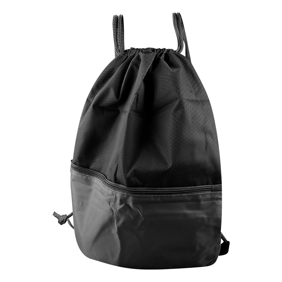 GLADFRESIT Drawstring Bag,Waterproof Sports Swimming Gym Backpack Fitness Packsack Sack with Two Side Pockets for Outdoor Travel Climbing Beach (Black)