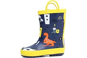 RAINANGEL Toddler Rain Boots with Easy-On Handles, Waterproof Rubber Kids Rain Boots for Girls and Boys, in Fun Printed & Colors Unisex-Child Outdoor Rain Boots