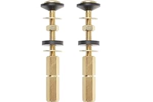 Jwodo Brass Toilet Tank Bolts, 2Packs Toilet Tank to Bowl Screws with Cone Rubber Sealing Gasket, Flat Gasket and Extra Long Lock Nuts, Easy to Install, Rustproof, No Leakage, Universal Compatibility