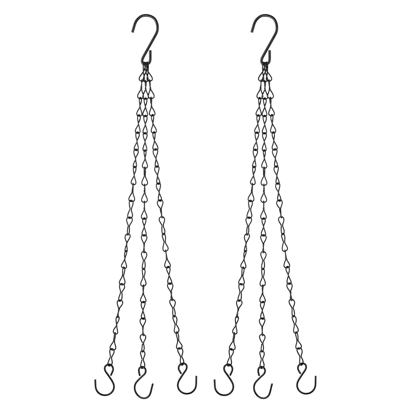 YOKIVE 2 Pcs Hanging Chains, 3 Point Holder Adjustable Extension Chains with 2 Size S Hook, Great for Flower Pots, Plant Basket, Lantern (Black, 12.99-Inch)