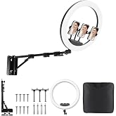 Ring Light Wall Mount with Phone Holder 19'', 45.7" Triangle Boom Arm | Rotatable Wall Mounted Light Stand for Photography Lighting Studio, Live Streaming, Salon, Barber Light, Beauty Tattoo Light