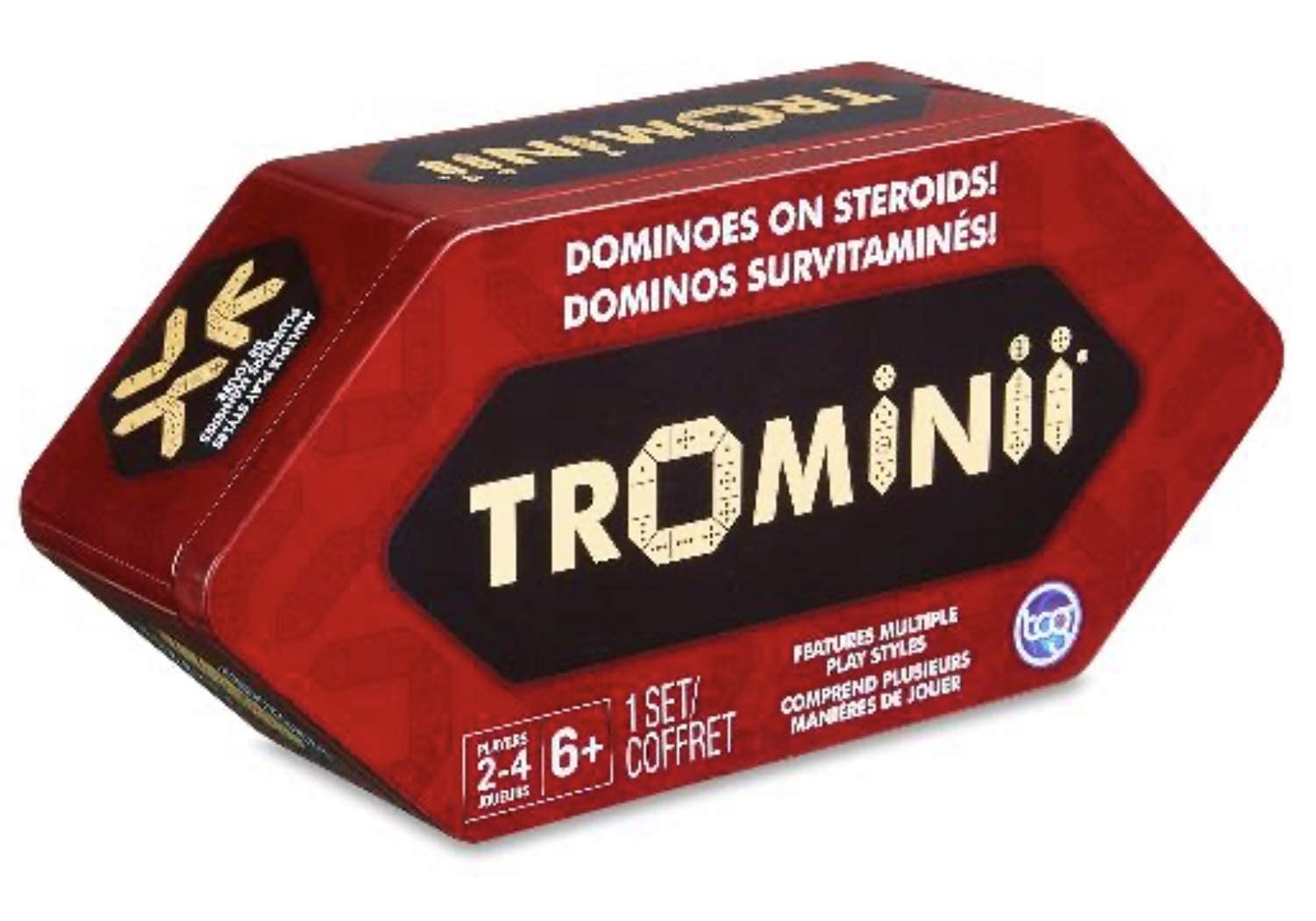 Trominii Wooden Dominoes Set For Adults or Children | 77 Pieces in Metal Tin for home play | Or use the supplied bag for Travel use| For 2-4 Players | 6 Years +