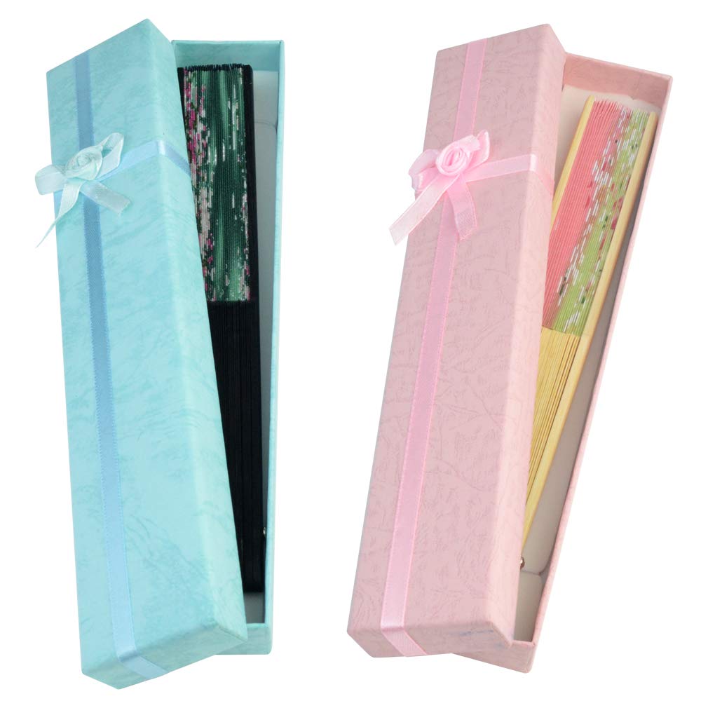 Yolyoo Hand Held Silk Folding Fans Chinese Japanese Bamboo Fans in Delicate Box,Chinese Vintage Retro Style Handcrafted Fans for Festival, Dance, Gift, Decorations