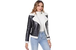 DIASHINY Women's Faux Shearing Fur Winter Coat Warm Thick Fur Lined Faux Leather Jacket