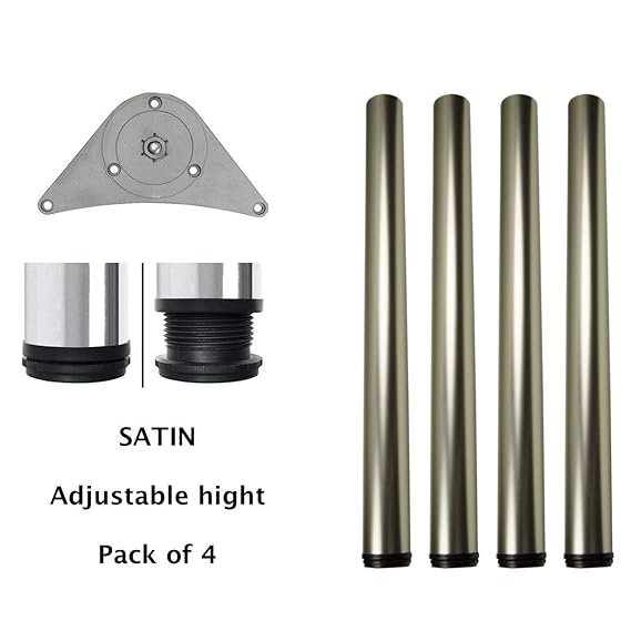 Tischbeine Höhenverstellbar | MKGT® | Design: Satin / Nickel | Set: 4 Stück | Montagezubehör inklusive | Höhe: 110 cm (1100 m