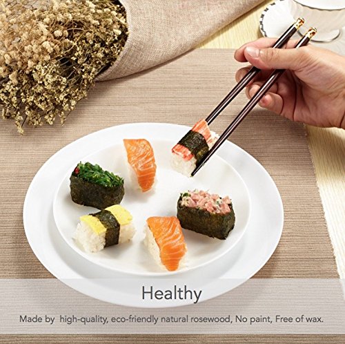 Zomchain King's Scepter Chinese Chopsticks Reusable Natural Wood With Holder and Carrying Bag Gift Set 2 sets Red