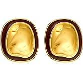 Dckazz 14K Gold Plated Earrings for Women Oval Square Stud Earrings Non Tarnish Stainless Steel