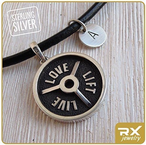 Gym Gifts for Men and Women Live Love Lift Personal Charm Fitness Motivation Necklace Strong is Beautiful Weight Plate Charm Bodybuilding Pendant Sterling Silver Keepsake for Powerlifting Athelets