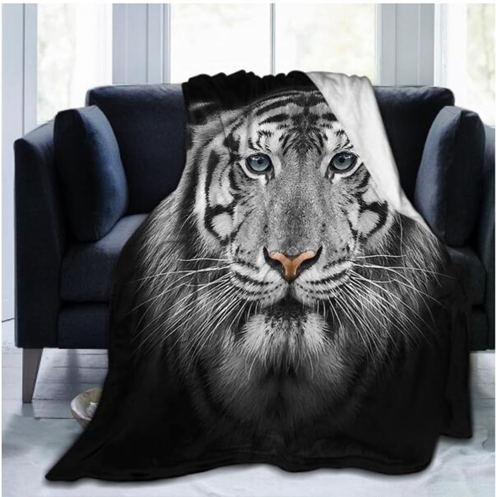 SSTREE Tiger Printed Fleece Throw Blanket for Animal Design Bed Blanket,Soft Warm Microfiber Bedding for Bed Couch(Tiger, 50"x60")