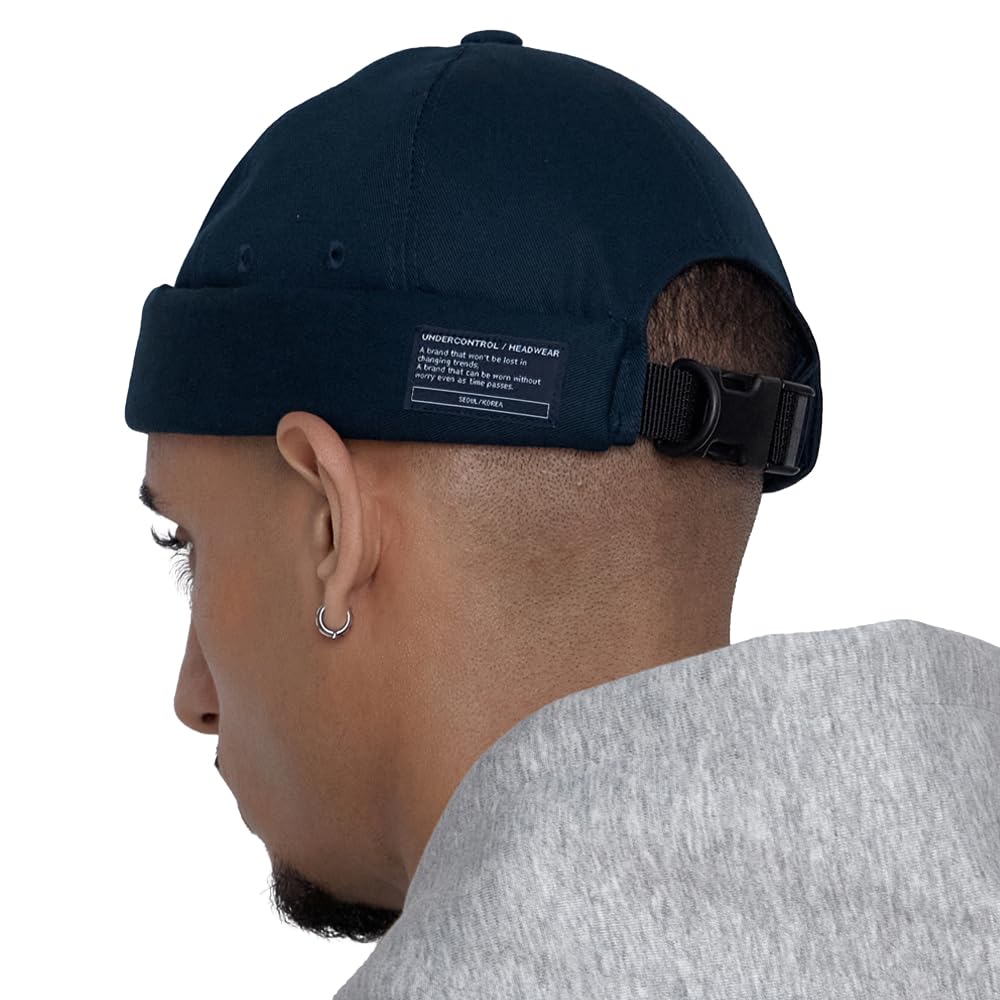UNDERCONTROL Brimless Sailor Fisherman Leon Hat Rolled Cuff Harbour No Visor Miki Skull Docker Beanie Trawler Tactical Ring Cap for Men & Women (Navy)