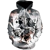 Lontse Hoodies Men Skull 3D Graphic Print Sweatshirts Pullover Tops with Pocket