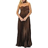 Women Bridesmaid Dresses with Scarf Strapless Pleated Flowy Solid Long Formal Wedding Guest Dress Womens Fall Dresses