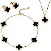 HighSpark Four Leaf Jewelry Set for Women | Designer Clover Necklace Earrings Bracelet Set | Lovely Gift