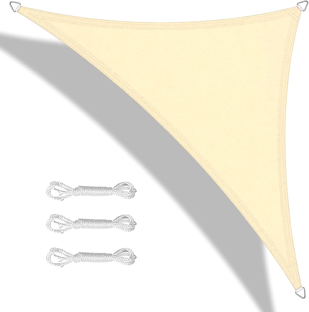 Teynewer Triangle Shade Sail 3x3x3m UV Block 98% Water-Resistant Cream