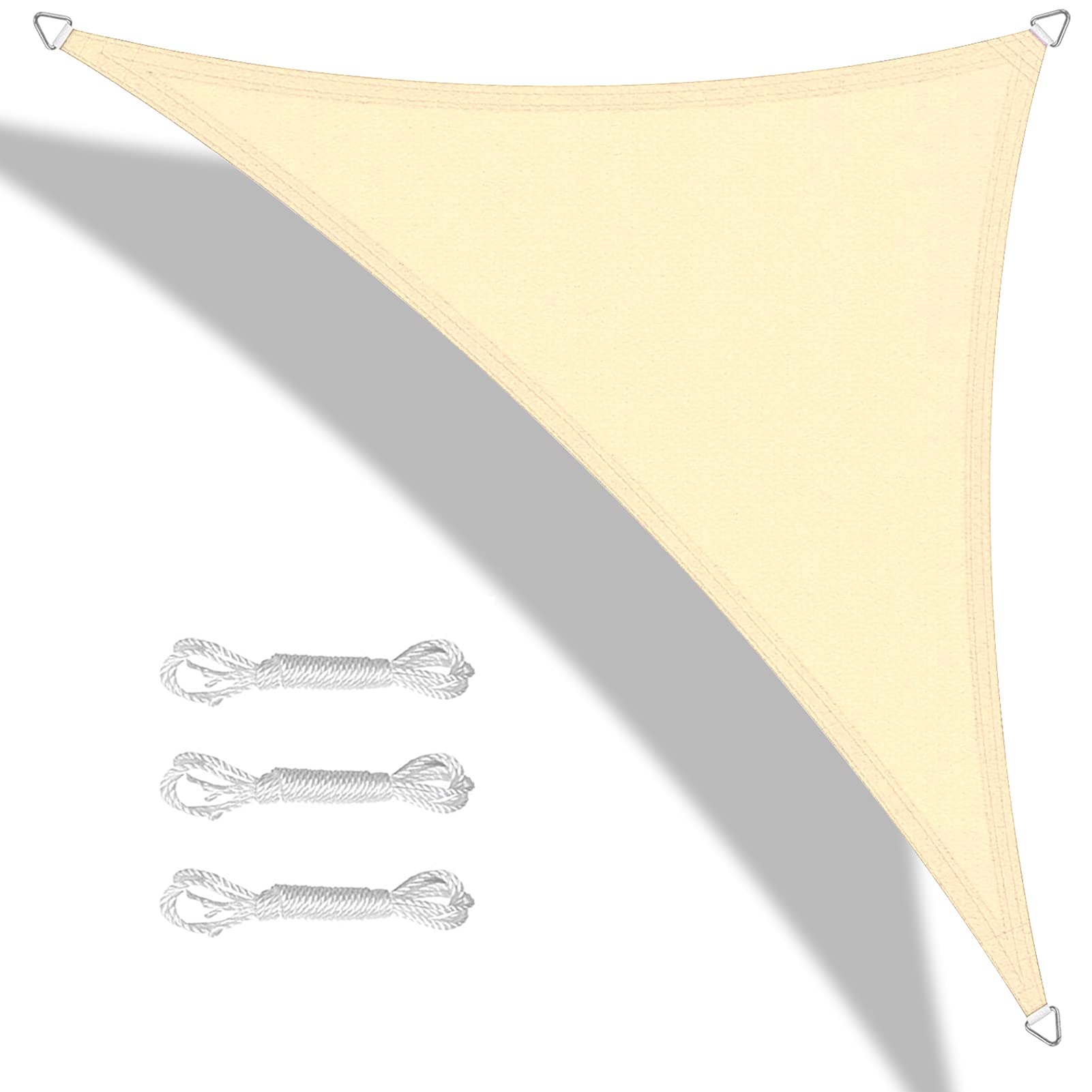 Teynewer Sun Shade Sail Triangle 3.6x3.6x3.6m Waterproof Shade Sail for Outdoor Garden Patio Party 98% UV Block Sunscreen Awning Canopy Sunsail with Free Rope, Cream