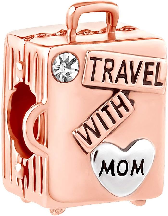 SexyMandala Love Travel with Mom Charm Suitcase Beads for European Bracelet Chirstmas Gift/Rose Gold