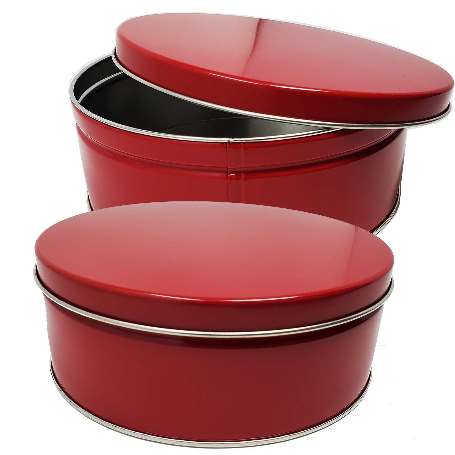 Photo 1 of Premium Cookie Tin (2 Pack) Red Classic Design, Empty - Gift Container, Extra Thick Steel