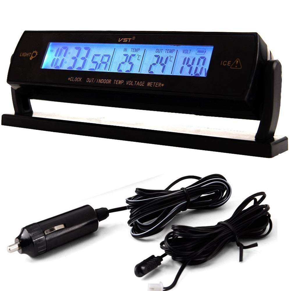 BOOMBOOST New Multifunctional Car Clock Calendar Blue Backlight Inside Outside Voltmeter Thermometer Voltage Meter