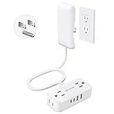 TROND 3FT Flat Extension Cord with Ultra-Thin Outlet Cover, Flat Wall Plug Power Strip with 4 AC 4 USB Ports, Hidden Outlet E