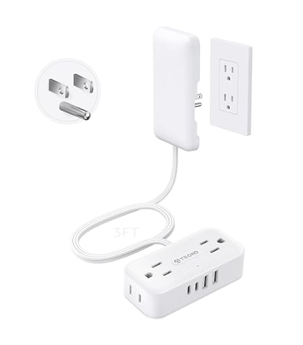 5FT Flat Extension Cord With 12 Outlets And 6 USB Ports (24W) – Multi Charging Station For Furniture, TV, Office, Overload Protection