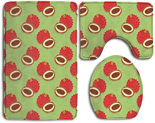 KJIOPA 3 Piece Bathroom Rug Set CustomPrinted Lychee Fruits Pattern Bathroom Sets,Flannel Carpet Surface Non-Slip Bathroom Mat Set For Men Women Kids,Bathroom Rugs/Contour Mat/Toilet Lid Cover