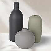 Ceramic Vase Set of 3, Neutral Small Pottery Vases for Rustic Farmhouse Decor, Pampas Grass & Dried Fresh Flowers, Decorative Vases for Living Room, Bedroom, Bathroom, Bookshelf, Entryway, Multicolor