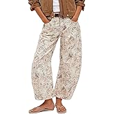 Eynuo Barrel Jeans Women Wide Leg Mid Rise Y2k Boyfriend Bohemian Floral Print Baggy Jeans Loose Fit Denim Ankle Pants