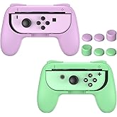 FASTSNAIL Grips Compatible with Nintendo Switch for Joy Con & OLED Model for Joycon, Wear-Resistant Handle Kit Compatible with Joy Cons Controllers, 2 Pack (Purple and Green)