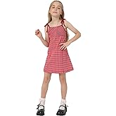ORQUWEH Girl's Dress, Mini Checkered Dress Sleeveless for Girl, Summer Gingham Sling Strap Sundress Age 4-13