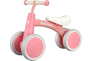 JSLOVE Baby Balance Bike for 1 Year Old, Baby Walker Bike Toys for Boys Girls First Birthday Gifts, Ride On Toys for Toddlers 12-36 Month, No Pedal with 4 Wheels (Pink)