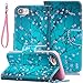 JanCalm for iPhone SE 2022 Case/iPhone SE 2020 Case,for iPhone 8 Wallet Case,iPhone 7 Case,[Card/Cash Slots][Wrist Strap] PU Leather Cover Flip Cell Phone Cases (Plum Blossom Pattern)