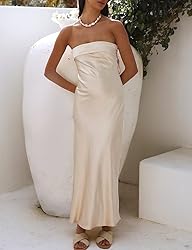 Realtix Satin Silk Backless Tube Tops Maxi Dress