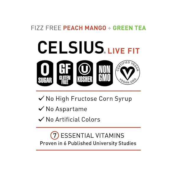CELSIUS, PEACH MANGO GREEN TEA, 12 FL OZ