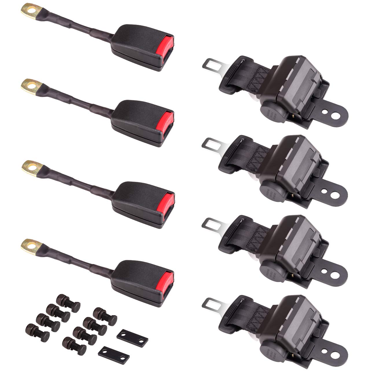 10L0L 4PCS Universal Retractable Front Rear Golf Cart Seat Belt Kit for EZGO, Yamaha, Club Car