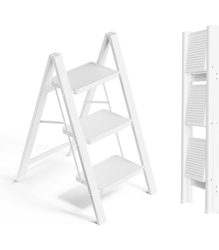 Titiroba Folding Step Stool – 10.6 Inch Height, Portable Stepladder For Car Wash, Fishing, Camping, White