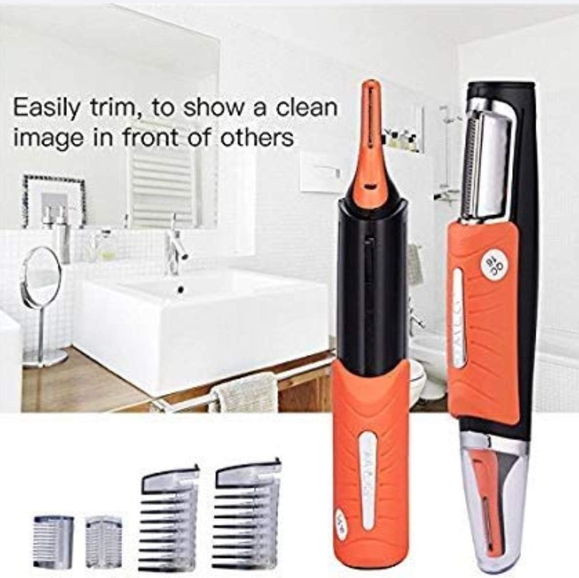 RUE 2In 1 Electric Nose Ear Trimmer,Multi-Functional Men's Hair Remover for Hair Removal Eyebrow Shaping Without Battery,Orange